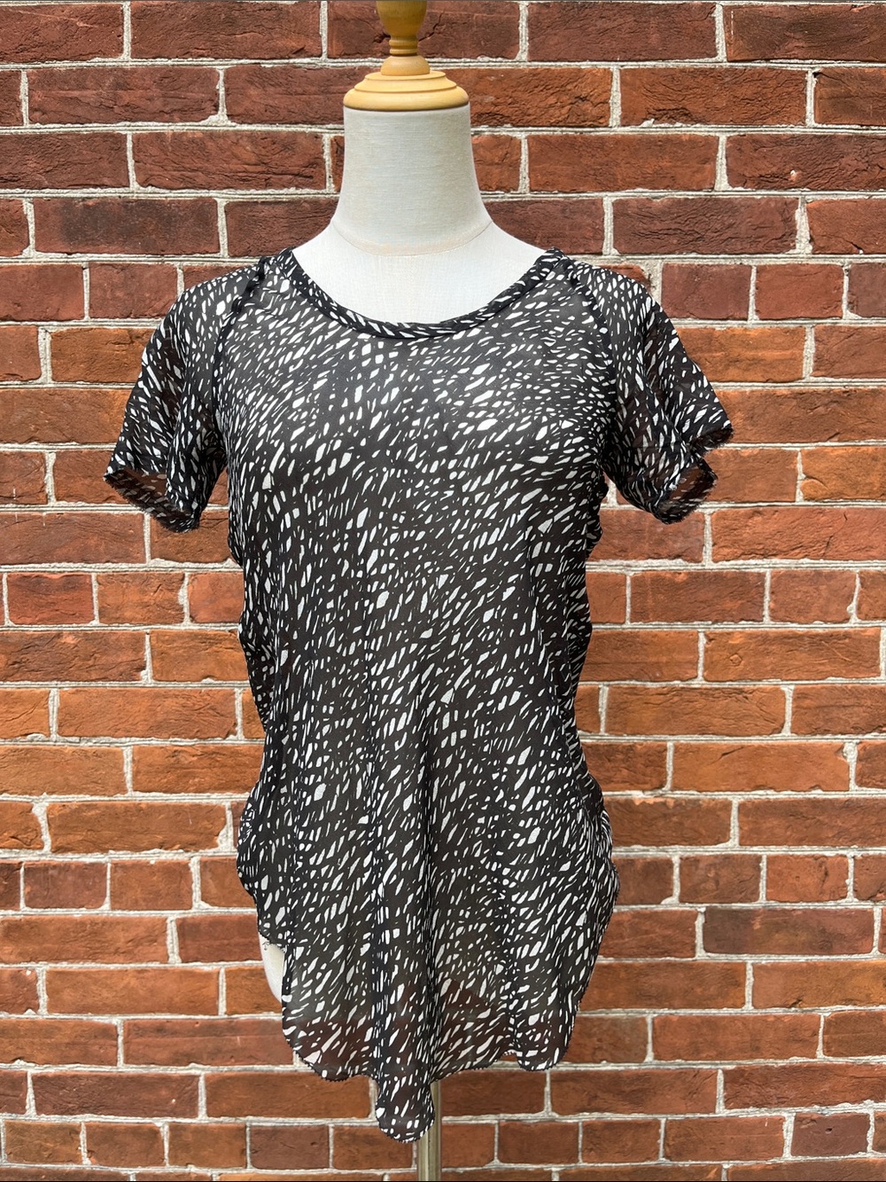 Isabel Marant Black and White Abstract Silk Print Top